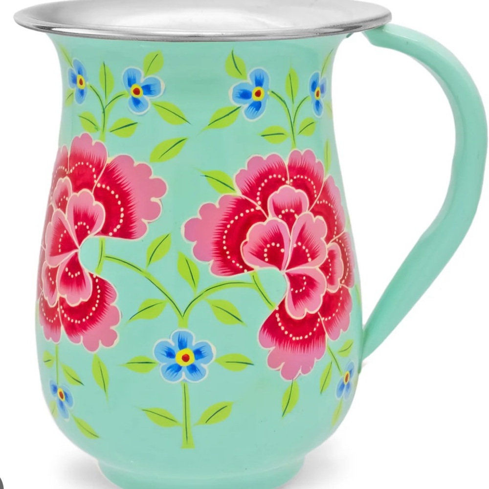 Floral Enamel Pitcher - Hand painted, from India